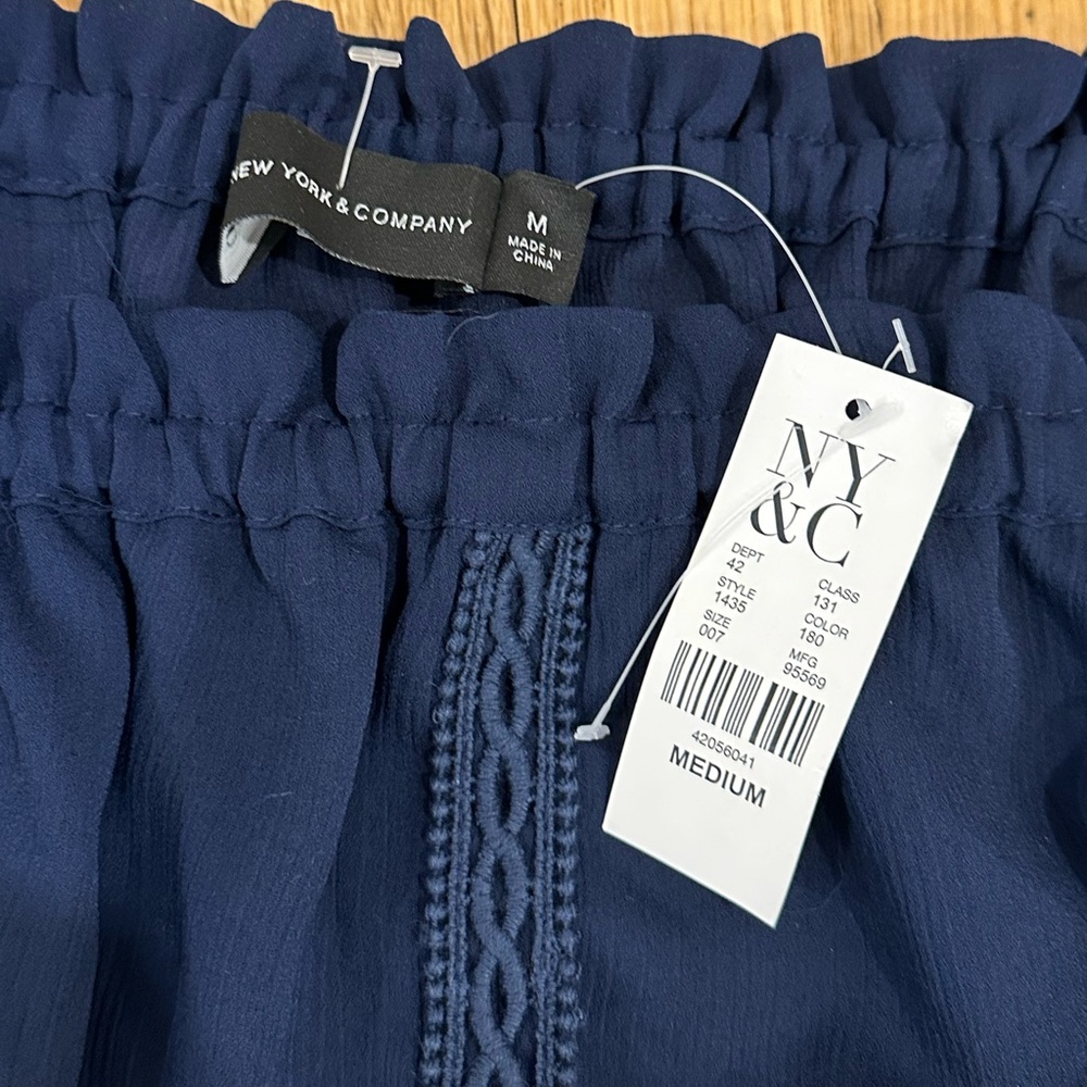 New York & Company Navy Off-Shoulder Blouse Boho Coquette NWT